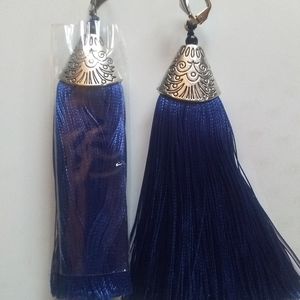 Handmade Tassel Earrings W Antique Silver Cap 3.5"